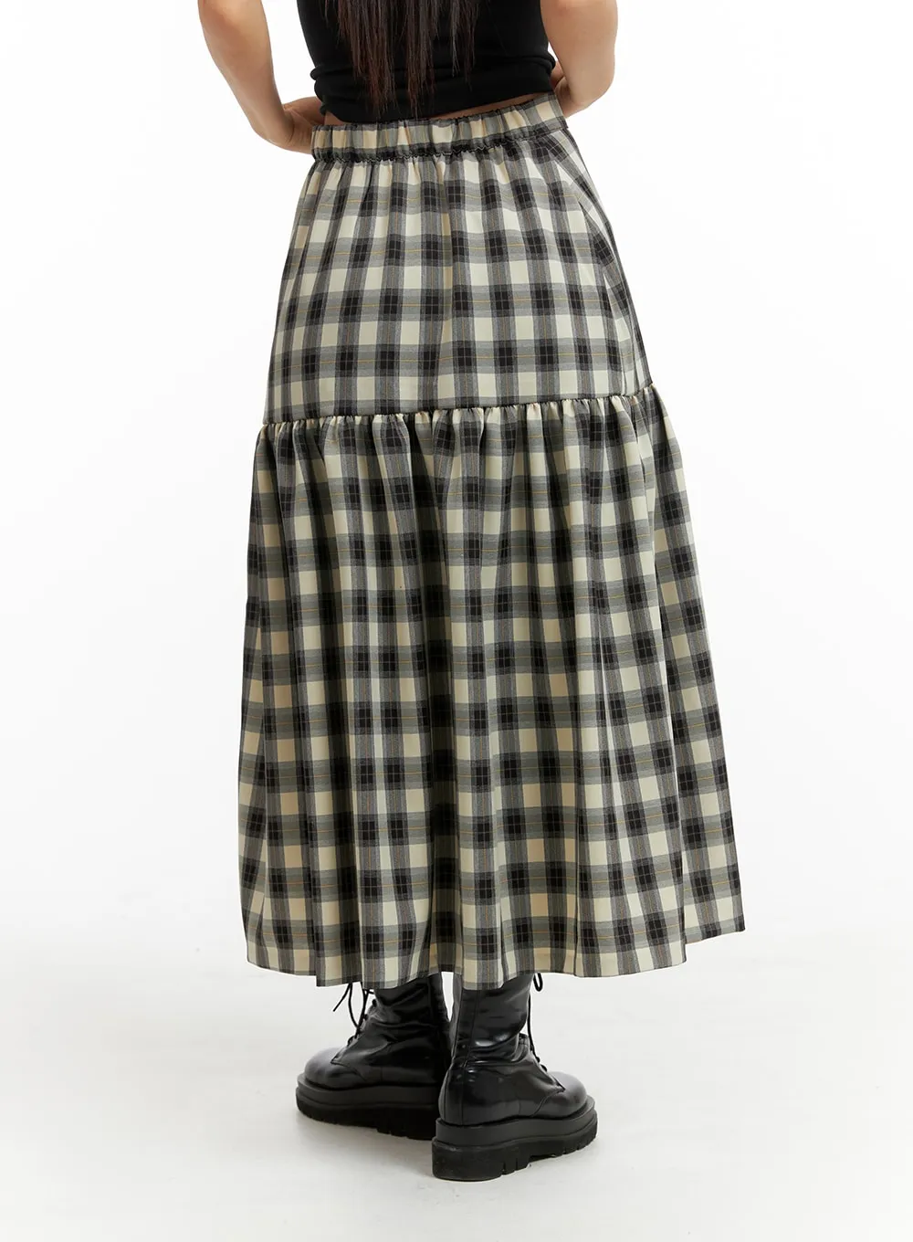 Plaid Flare Maxi Skirt IM404