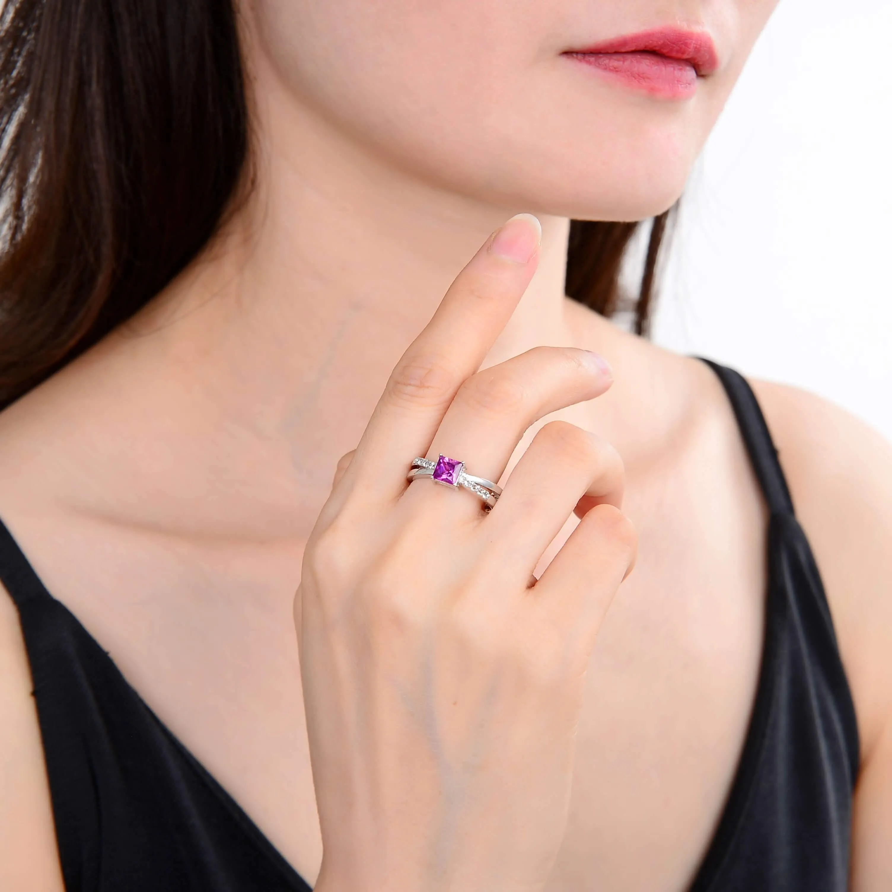 Purple Sapphire Square Split Band Ring