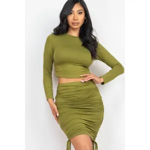 Ruched Side Crop Top & Drawstring Skirt Set