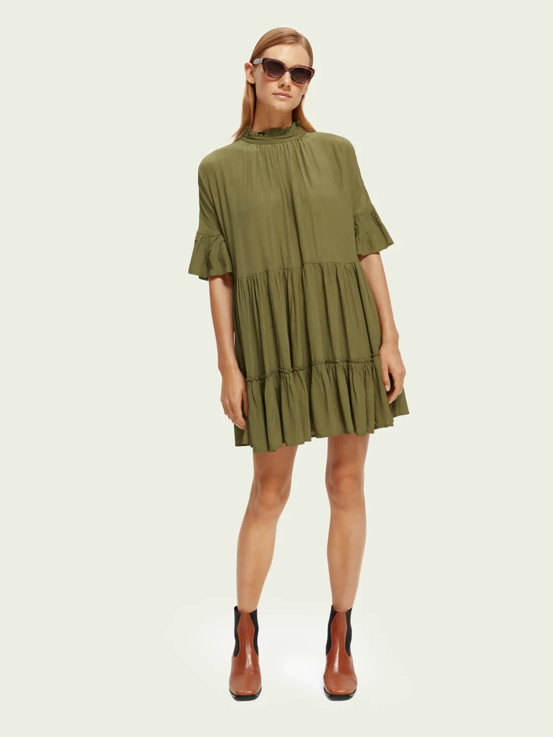 Ruffle Sleeve Tiered Mini Dress