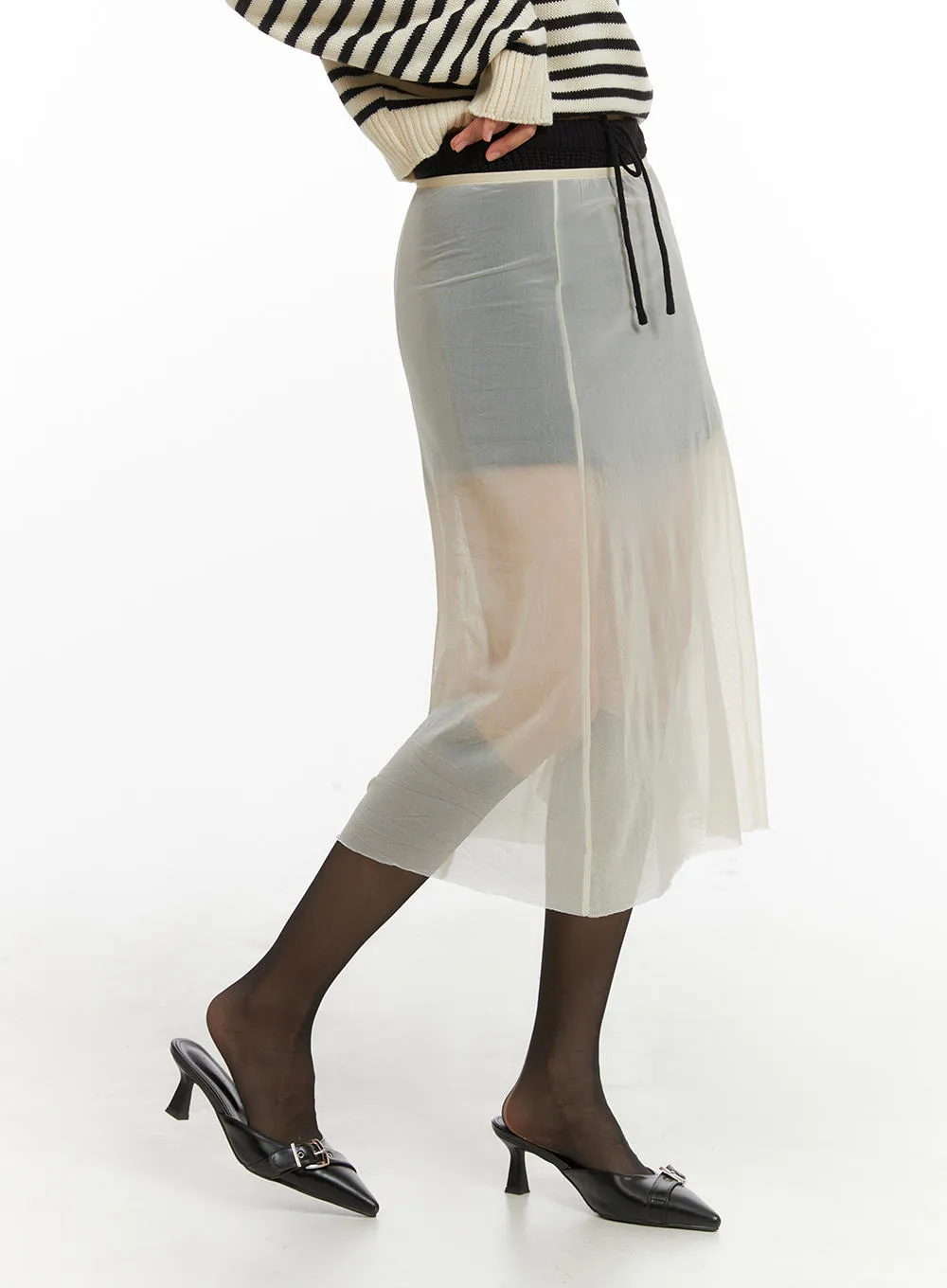 Sheer Layering Maxi Skirt IA417