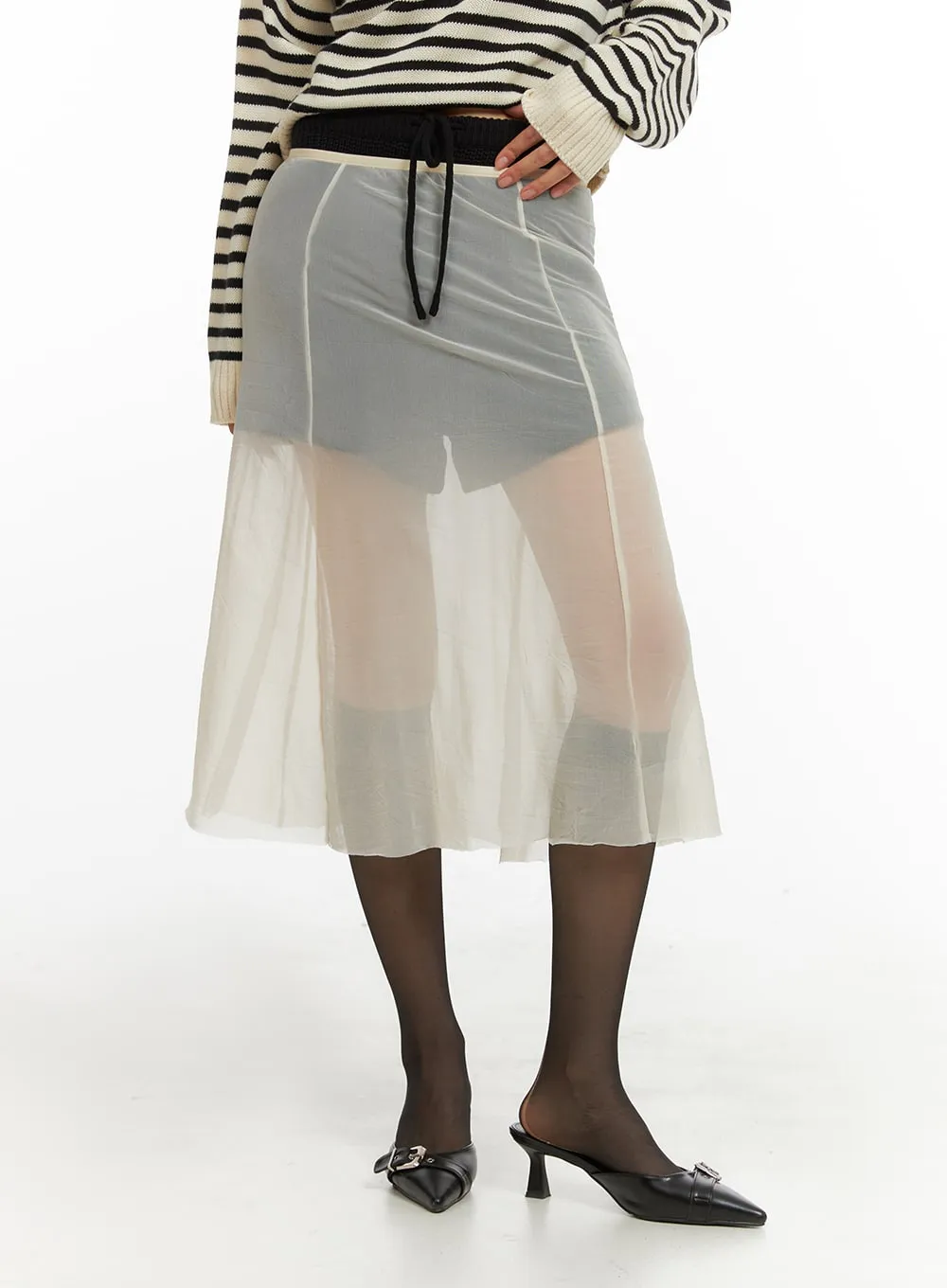 Sheer Layering Maxi Skirt IA417