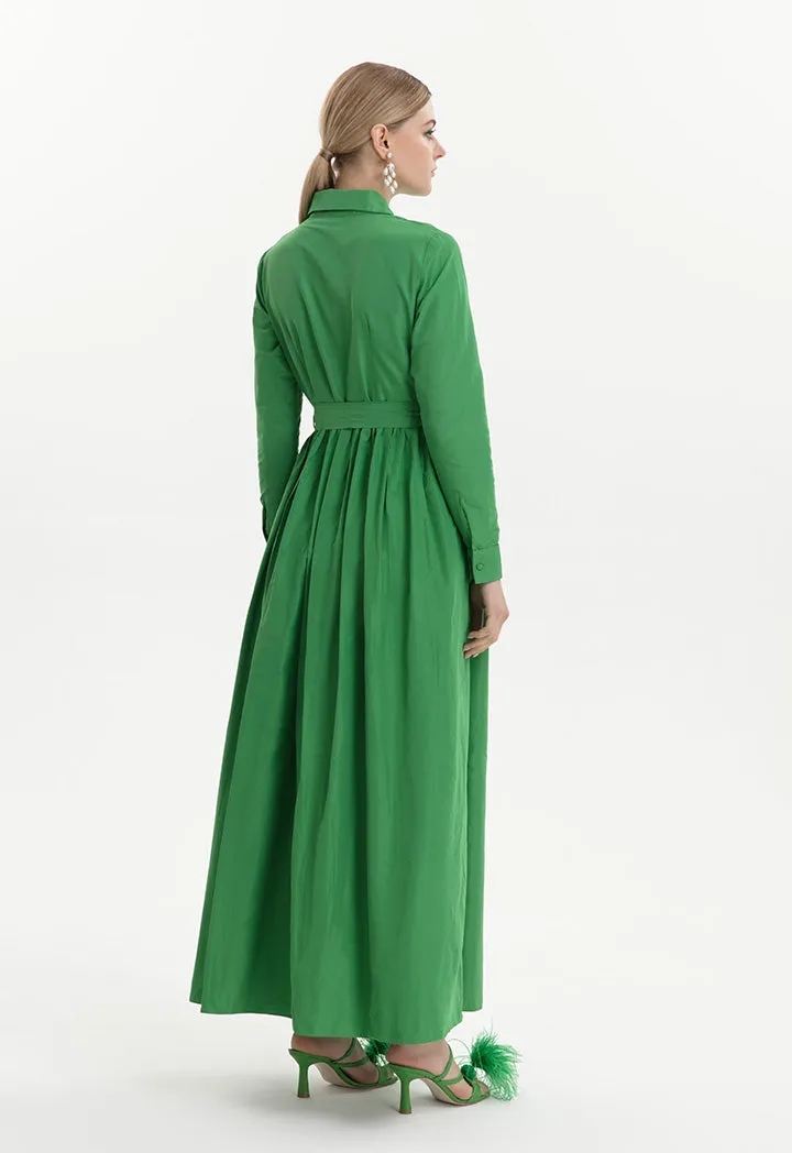 Sleeved Ruffled With Feathers Maxi Dress