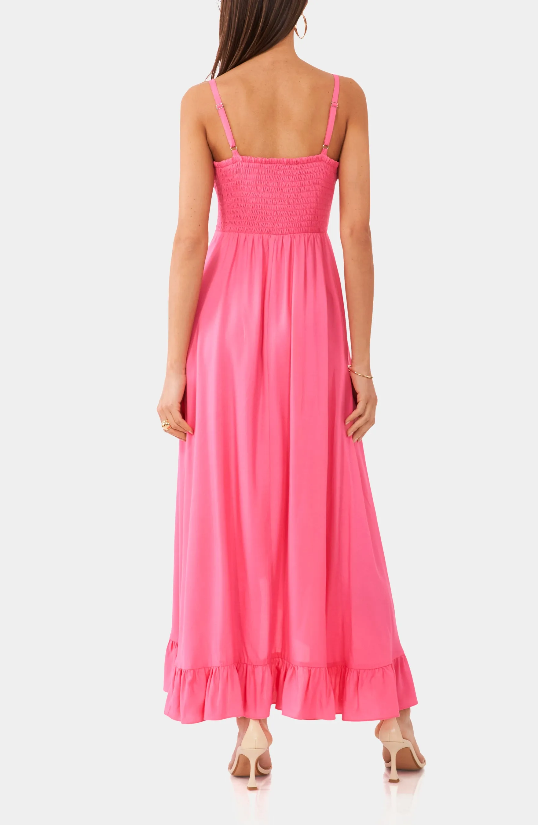 Sleeveless Surplice V-Neck High-Low Challis Maxi Dress