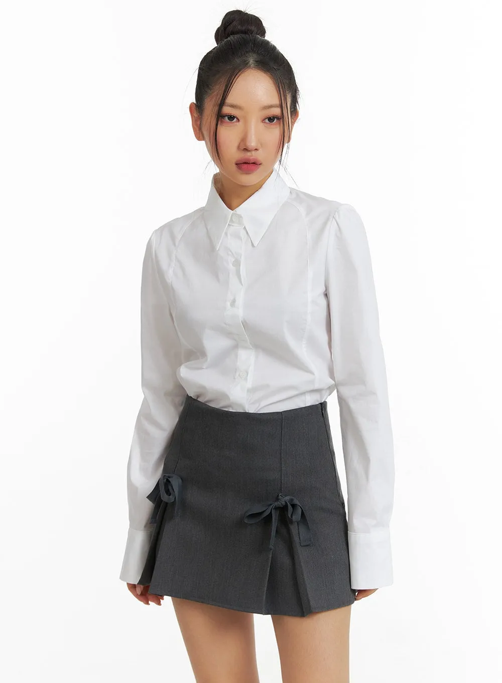 Solid Button-Up Shirt CJ429