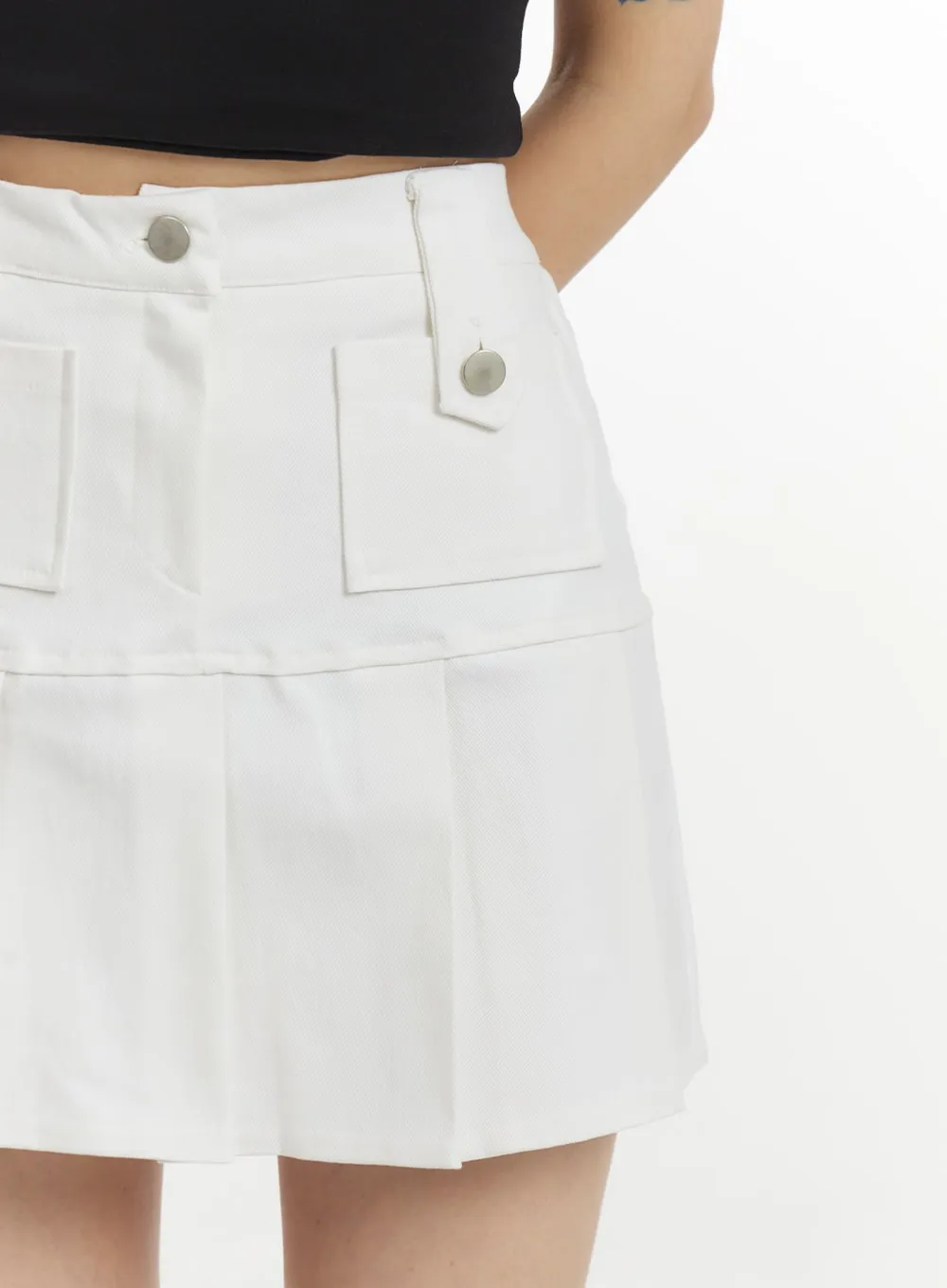 Solid Cotton Pleated Mini Skirt IM406