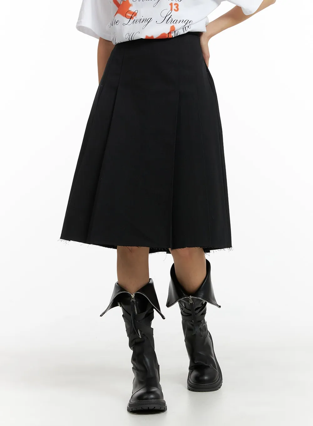 Solid Pleated Midi Skirt CM406