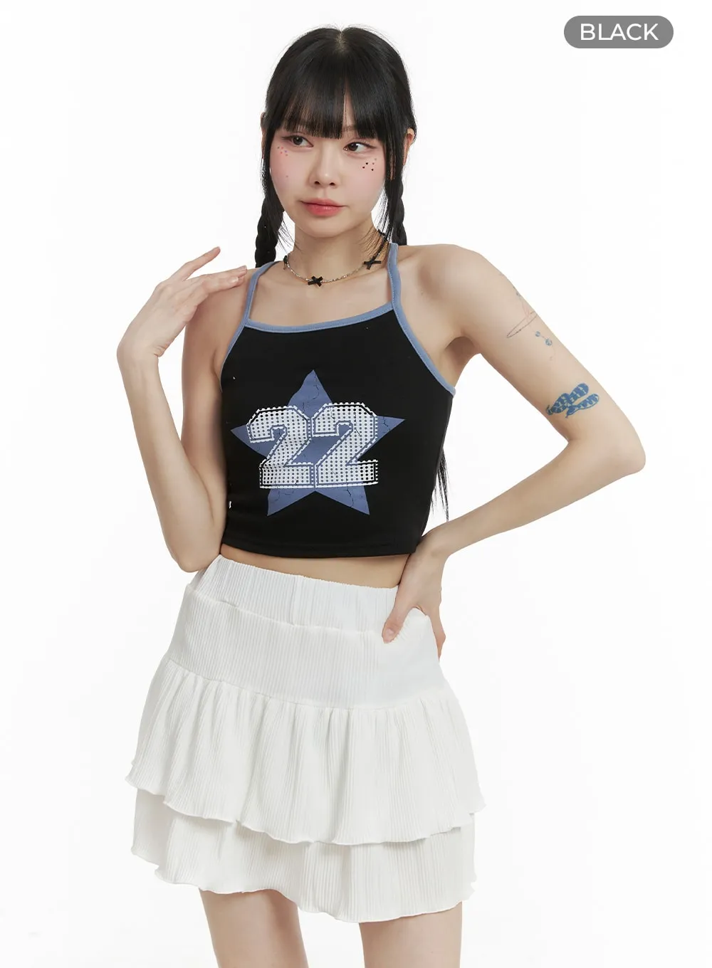 Star Graphic X-Strap Crop Top OM426