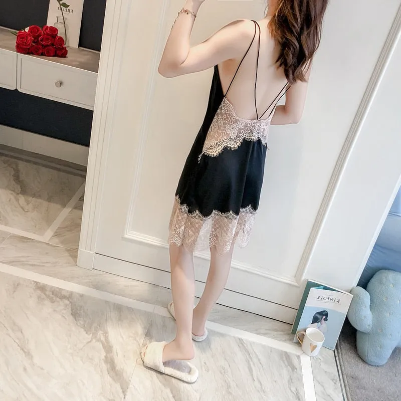 Summer Women Nightgown Sexy Backless Suspender Skirt Dress