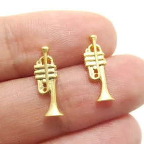 Tiny Trumpet Shaped Stud Earrings in Gold | Music Themed Jewelry