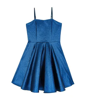 Un Deux Trois Girls Cobalt Jacquard Party Dress