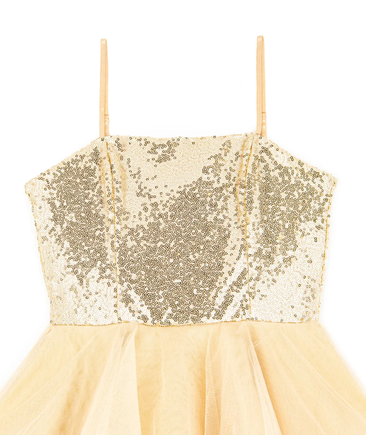 Un Deux Trois Girls Gold Sequin Bodice Tulle Dress