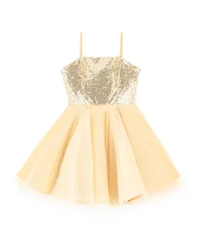 Un Deux Trois Girls Gold Sequin Bodice Tulle Dress