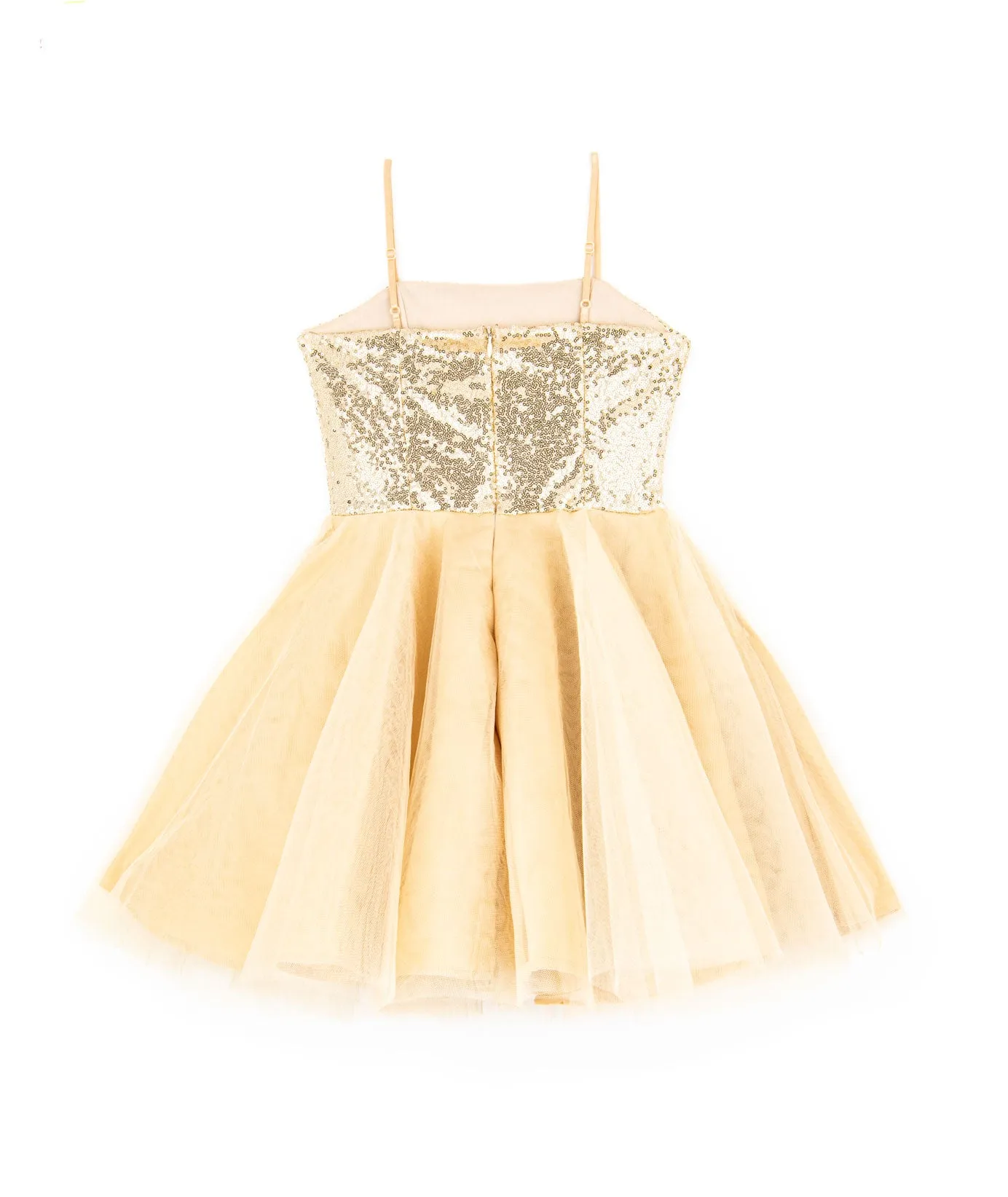 Un Deux Trois Girls Gold Sequin Bodice Tulle Dress