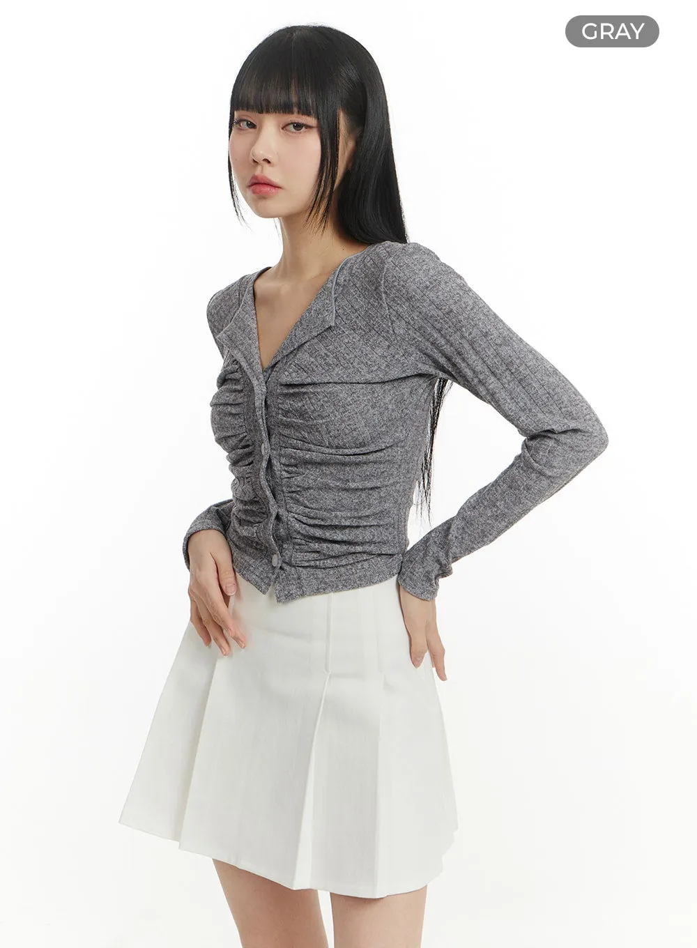 V-Neck Shirred Cardigan IM406