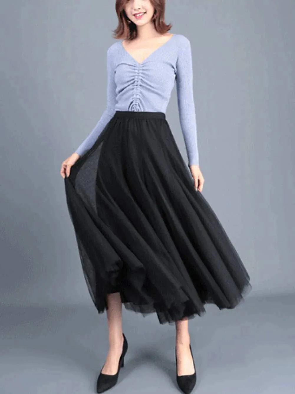 Versatile Tulle Midi Skirt for Women - Black, White, Pink, and Camel