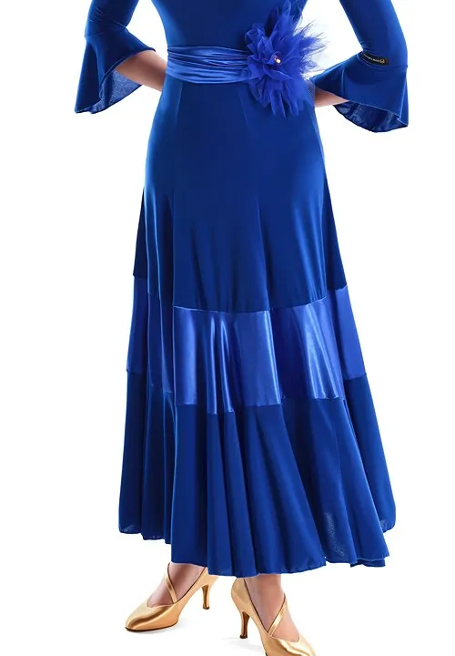 Victoria Blitz Filo Royal Blue Ballroom Practice Skirt with Classic Panel Design, Satin Insert in the Center, and Elastic Waistband PRA 726 In Stock