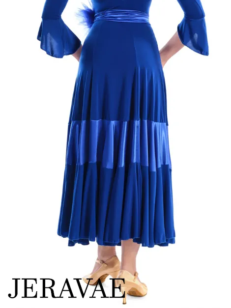 Victoria Blitz Filo Royal Blue Ballroom Practice Skirt with Classic Panel Design, Satin Insert in the Center, and Elastic Waistband PRA 726 In Stock