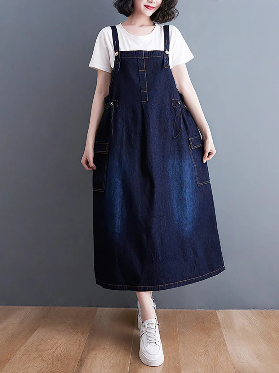 Women Summer Casual Solid Denim Vest Dress CO1021