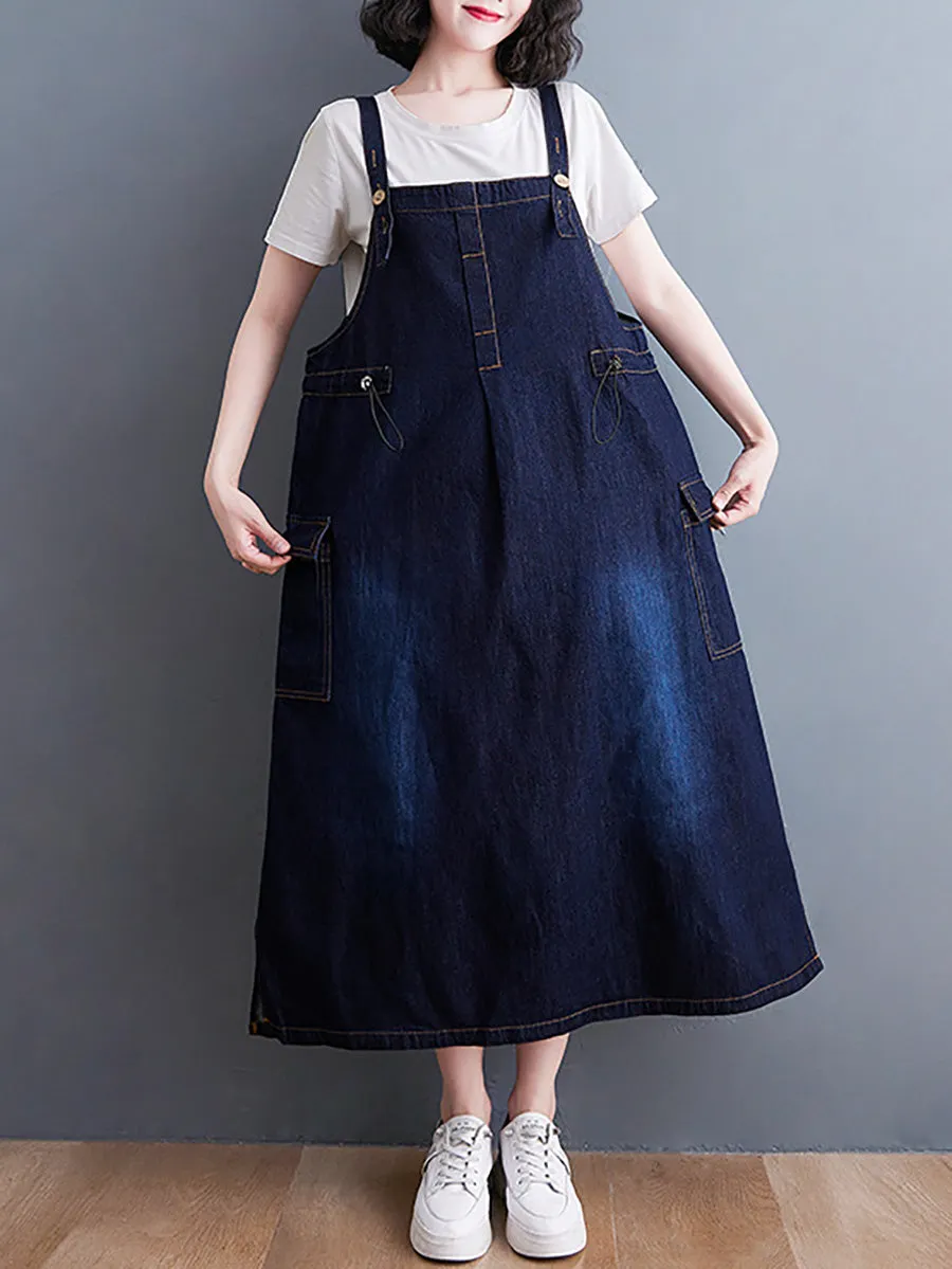 Women Summer Casual Solid Denim Vest Dress CO1021