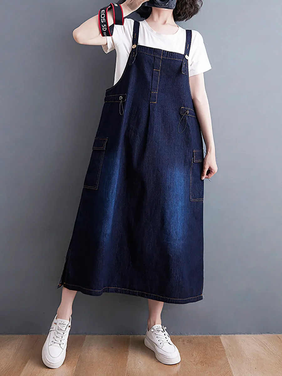 Women Summer Casual Solid Denim Vest Dress CO1021