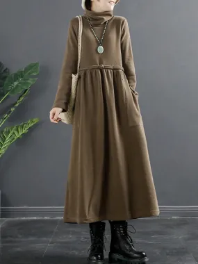 Women Turtleneck Draped Long Dress