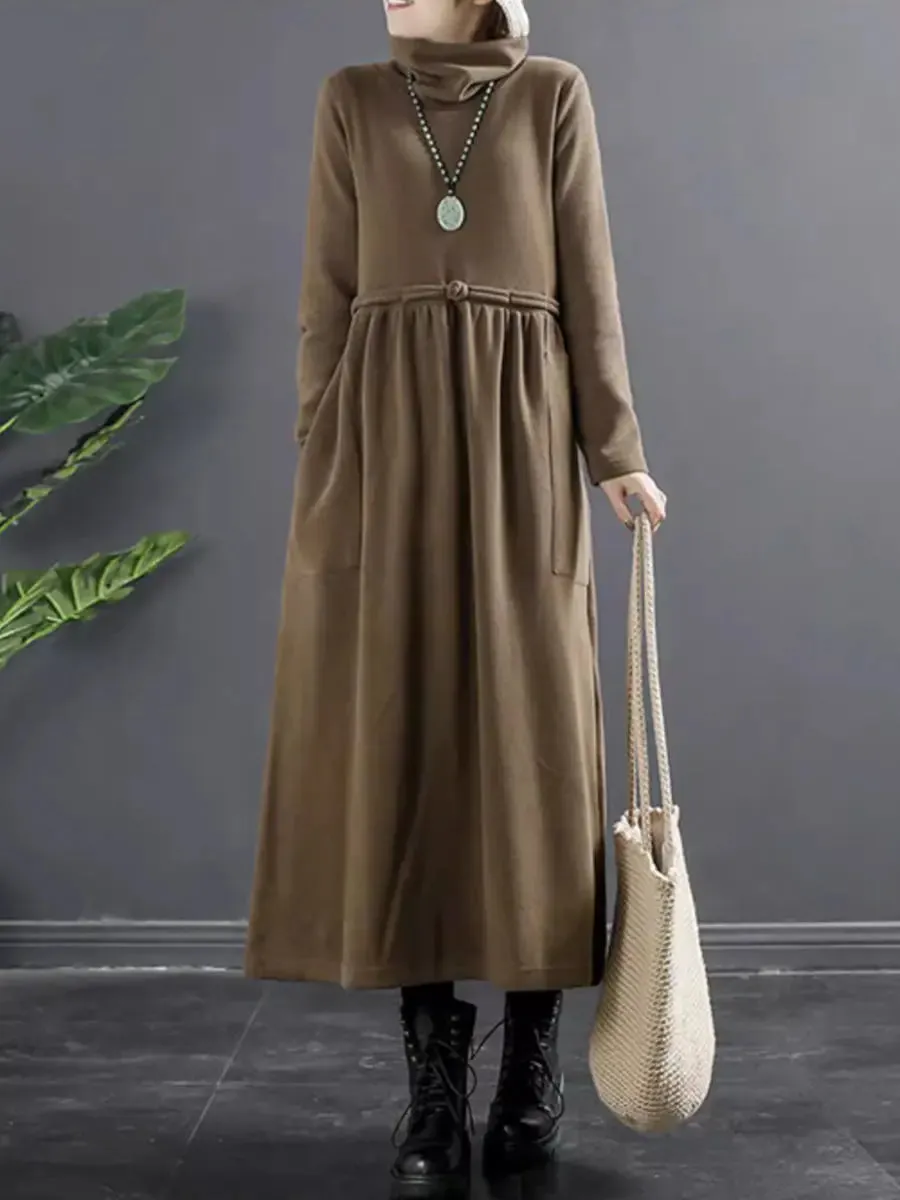 Women Turtleneck Draped Long Dress