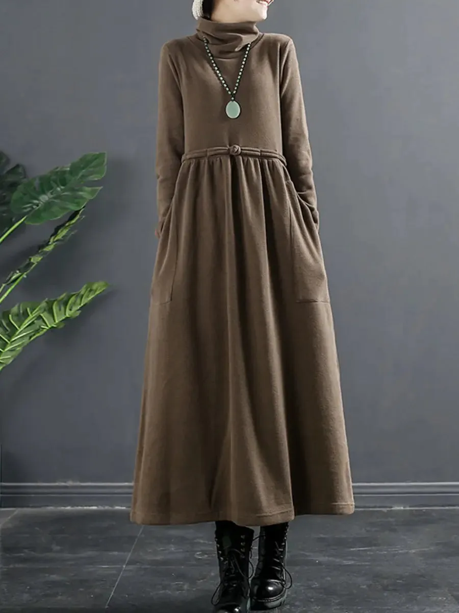 Women Turtleneck Draped Long Dress