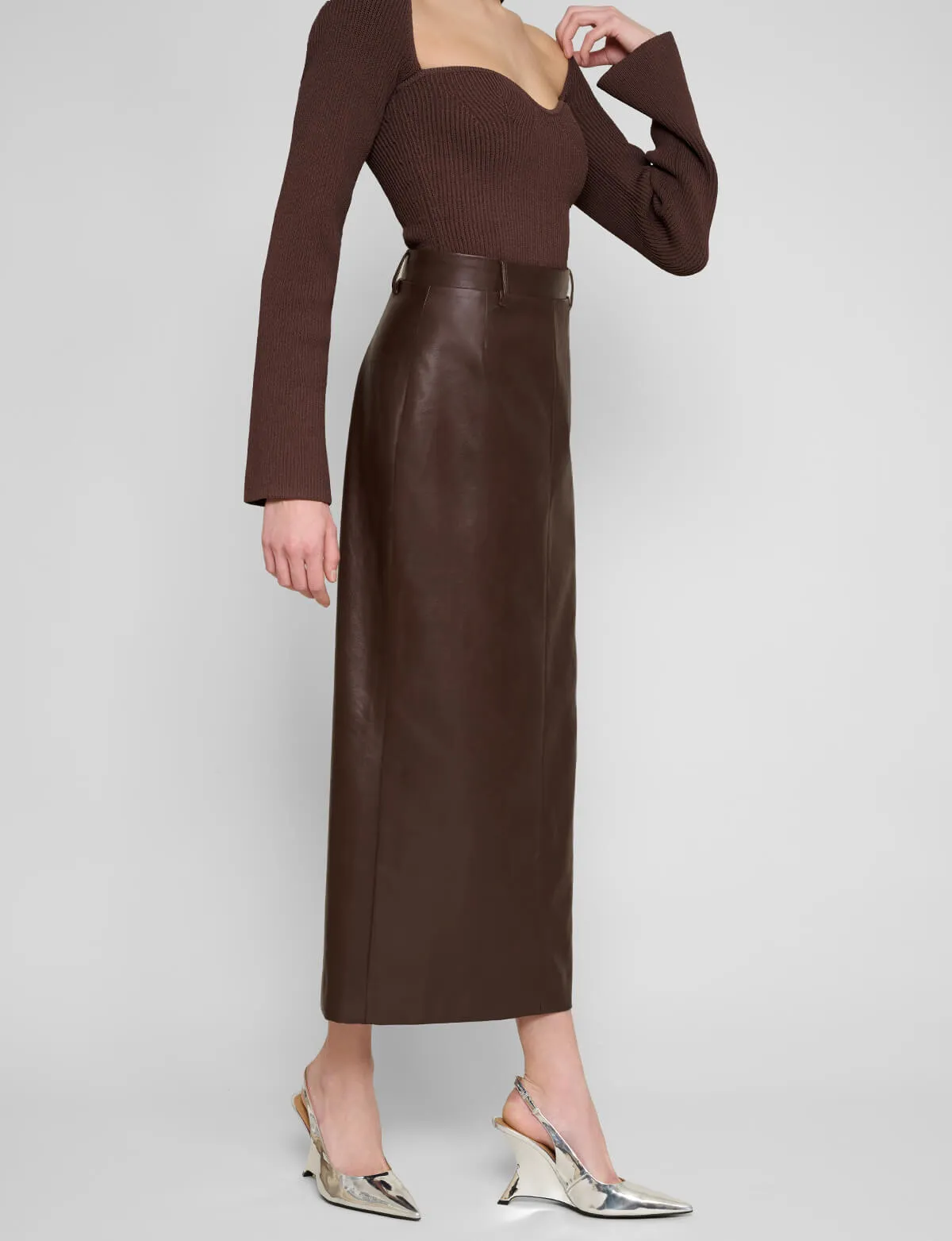 Yve Dark Brown Leather Skirt-BESTSELLER