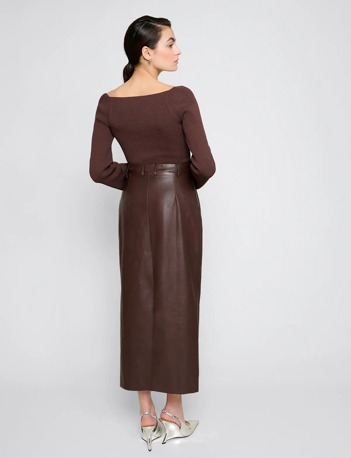 Yve Dark Brown Leather Skirt-BESTSELLER